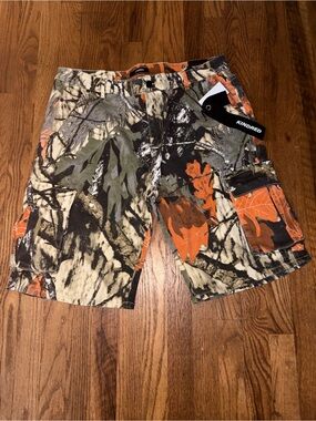 Orange & Green Camo Cargo Shorts for Men